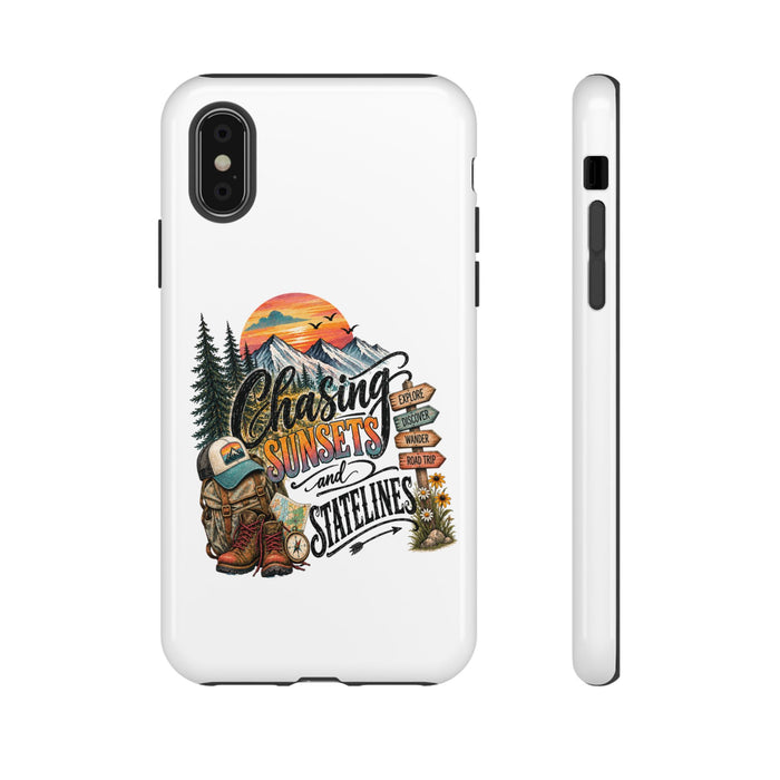 Chasing Sunsets and Satellines Phone Case | Adventure Mountain Camping Design