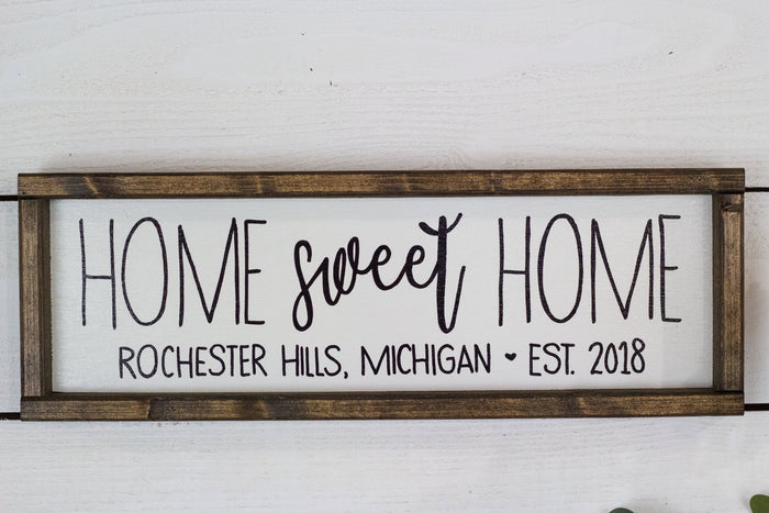 Home Sweet Home Sign with Location and Established Year - City, State Sign