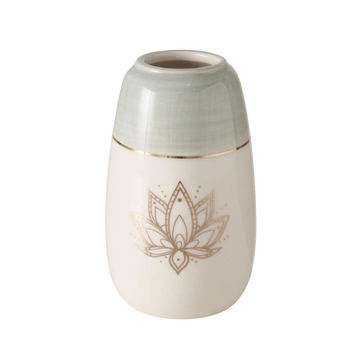 Kleine Boho-Vase orientalisch – Keramikvase mit Goldakzenten für Sideboard & Regal