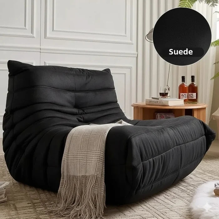 Black modular lounge sofa module in microfiber leather finish
