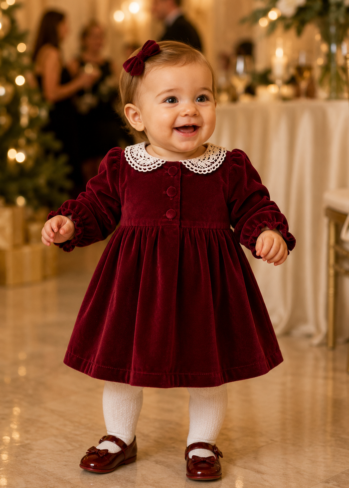 Red Velvet Long Sleeve Baby Girl Dress