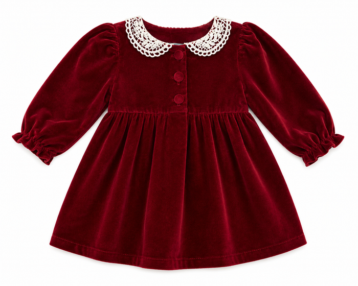 Red Velvet Long Sleeve Baby Girl Dress