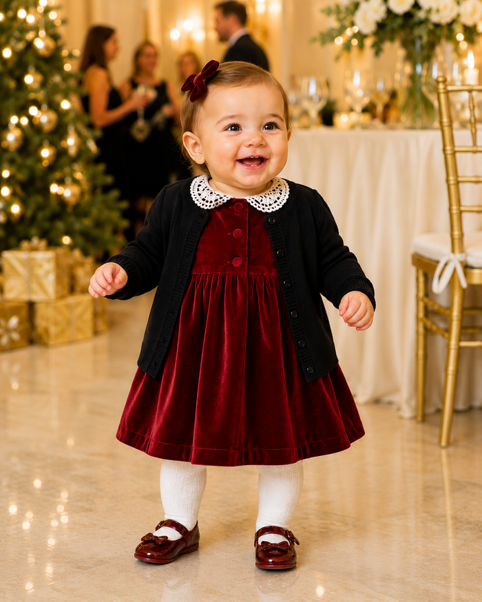 Red Velvet Long Sleeve Baby Girl Dress