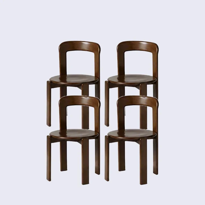Rounded Wooden Dining Chair Walnut 4-Piece Set