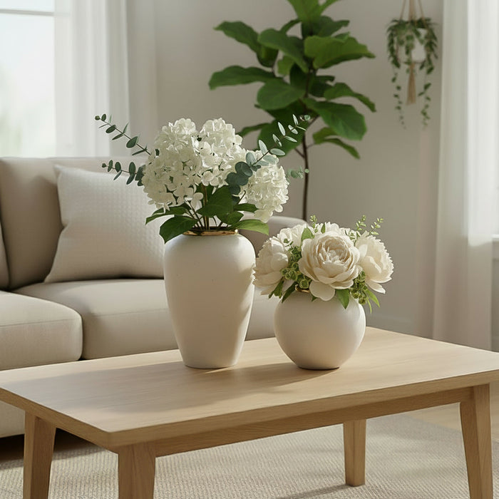 SOGA Home & Living Bundle – Plain White Ceramic Flower Vases for Elegant Living Room Decor