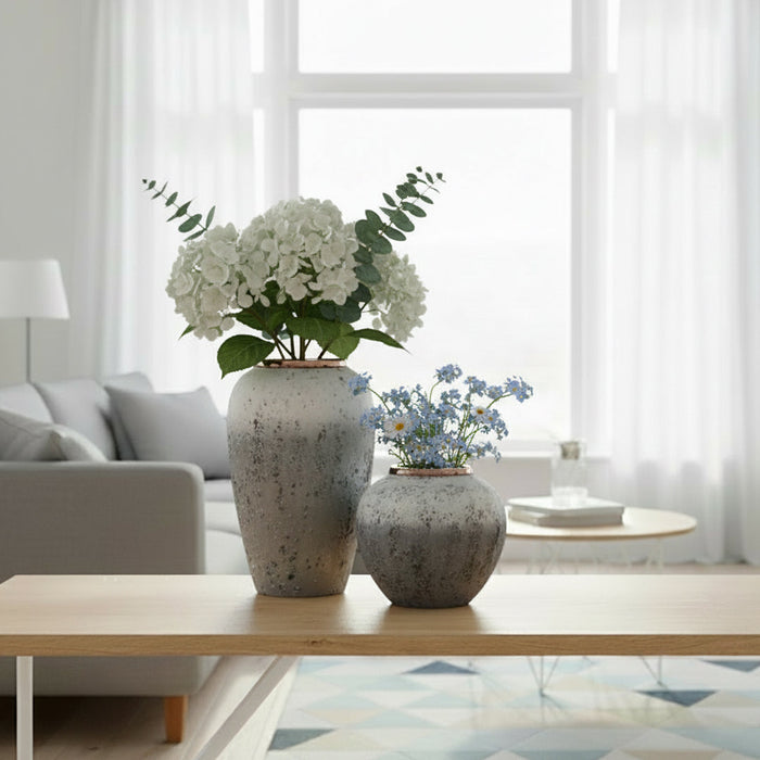 SOGA Home & Living Bundle – White & Grey Ceramic Flower Vases for Elegant Living Room Decor