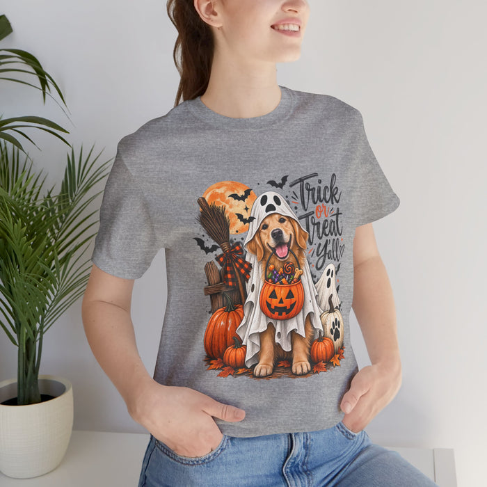 Trick or Treat Y'all Halloween Dog Shirts, Golden Retriever Halloween Shirt, Dog Mom Halloween Tee, Cute Ghost Dog T-Shirt